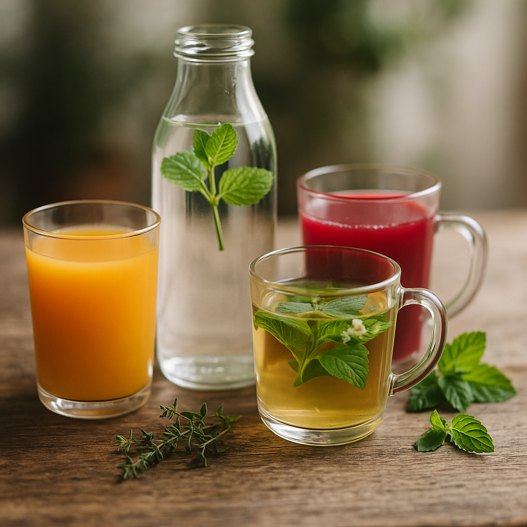 Zdrowe napoje naturalne soki woda fermentowana herbs