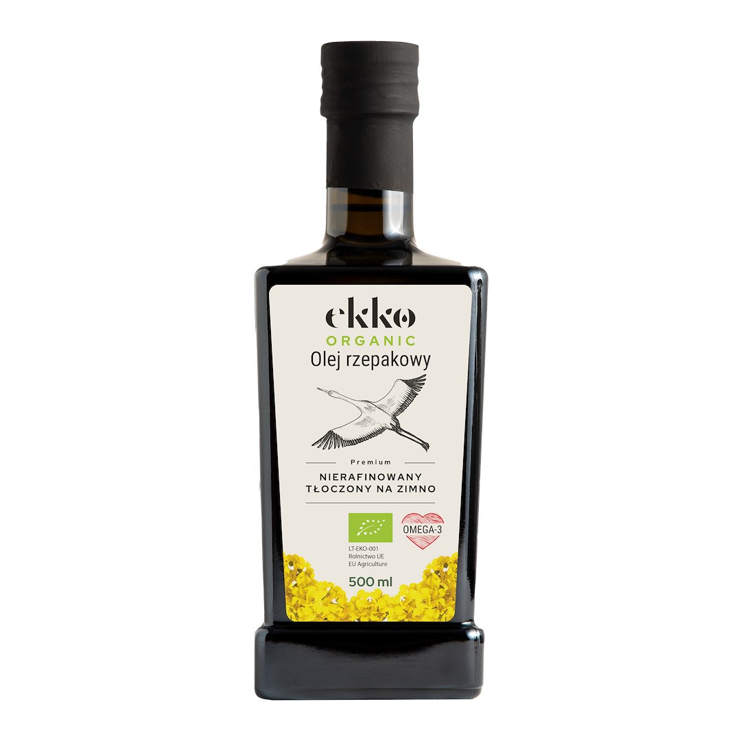 OLEJ RZEPAKOWY TŁOCZONY NA ZIMNO OMEGA-3 BIO 500 ml - EKKO (PREMIUM)