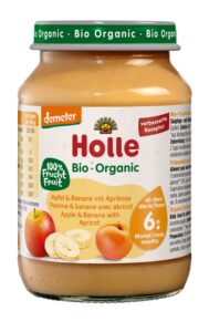 JABŁKO - BANAN - MORELA BEZ DODATKU CUKRÓW BEZGLUTENOWE OD 6 MIESIĄCA DEMETER BIO 190 g (SŁOIK) - HOLLE