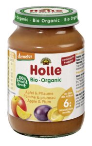 JABŁKO - ŚLIWKA BEZ DODATKU CUKRÓW BEZGLUTENOWE OD 6 MIESIĄCA DEMETER BIO 190 g (SŁOIK) - HOLLE