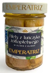 TUŃCZYK ŻÓŁTOPŁETWY FILETY MSC W OLIWIE Z OLIWEK 180 g (SŁOIK) - EMPERATRIZ