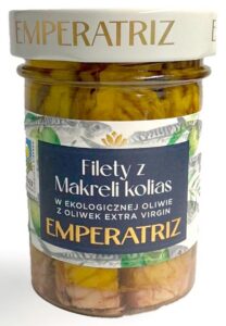MAKRELA FILETY W BIO OLIWIE Z OLIWEK EXTRA VIRGIN 180 g (SŁOIK) - EMPERATRIZ