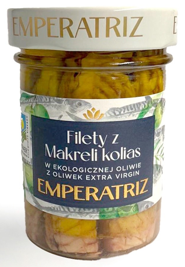 MAKRELA FILETY W BIO OLIWIE Z OLIWEK EXTRA VIRGIN 180 g (SŁOIK) - EMPERATRIZ