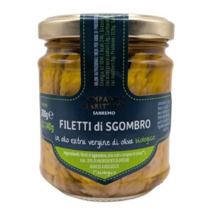 MAKRELA FILETY W BIO OLIWIE Z OLIWEK EXTRA VIRGIN 200 g (SŁOIK) - COMPAGNIA MEDITERRANEA