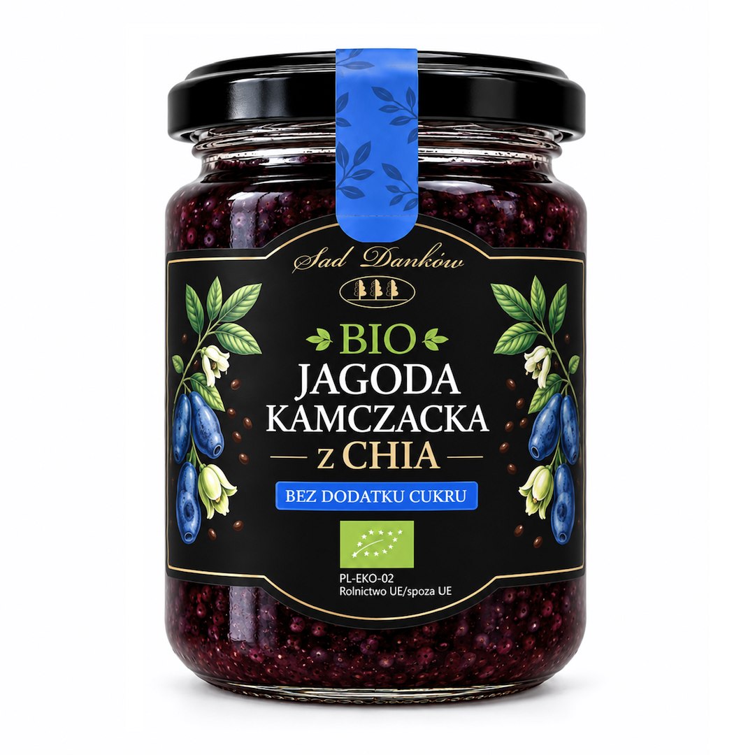 JAGODA KAMCZACKA Z CHIA BEZ DODATKU CUKRÓW BIO 240 g - SAD DANKÓW
